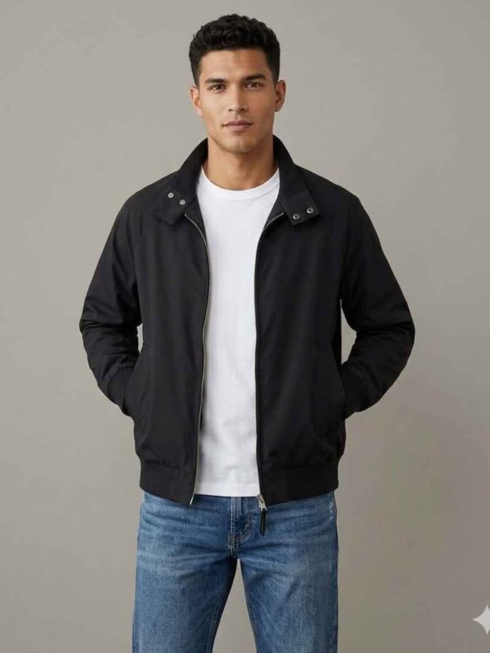 Roots black full zip men lightweight eco-conscious casual jacket